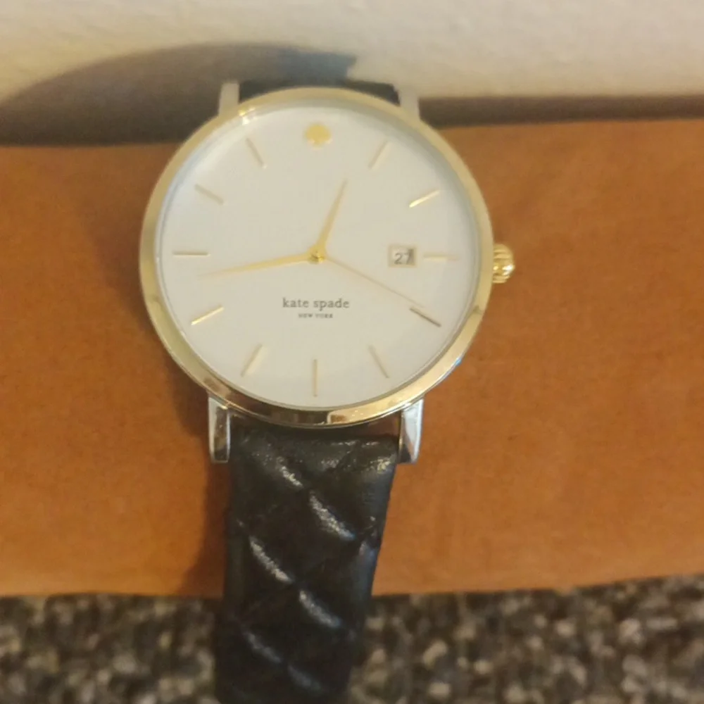Kate Spade Metro Grand white dial black quilted leather women's watch